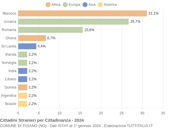 Grafico cittadinanza stranieri - Pisano 2024