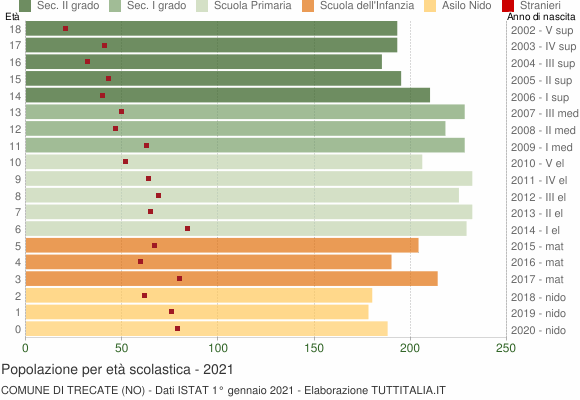 Grafico Popolazione in età scolastica - Trecate 2021