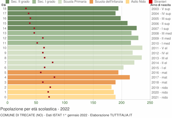 Grafico Popolazione in età scolastica - Trecate 2022