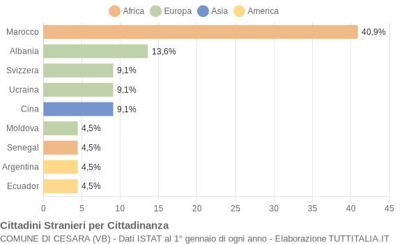 Grafico cittadinanza stranieri - Cesara 2005