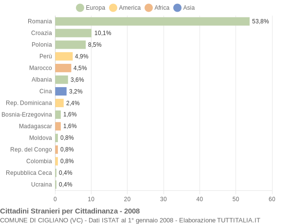 Grafico cittadinanza stranieri - Cigliano 2008