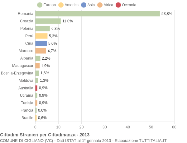 Grafico cittadinanza stranieri - Cigliano 2013