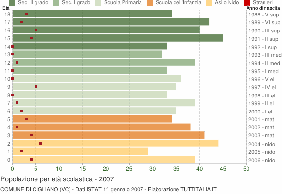 Grafico Popolazione in età scolastica - Cigliano 2007