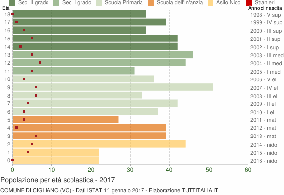 Grafico Popolazione in età scolastica - Cigliano 2017