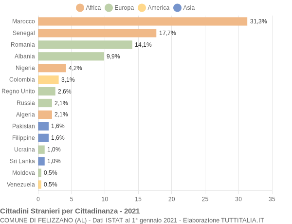 Grafico cittadinanza stranieri - Felizzano 2021