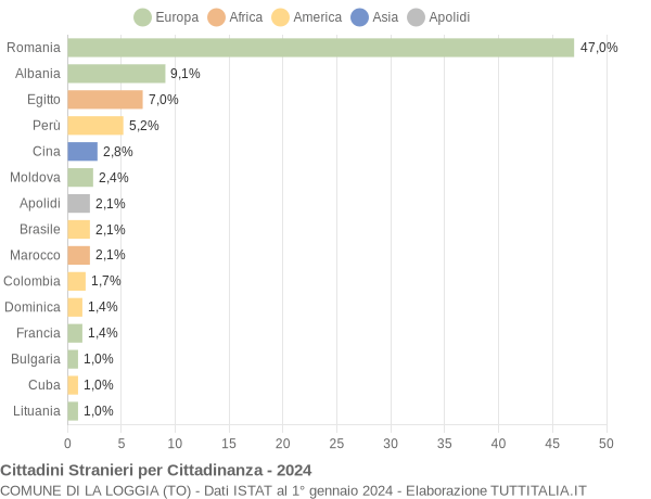 Grafico cittadinanza stranieri - La Loggia 2024