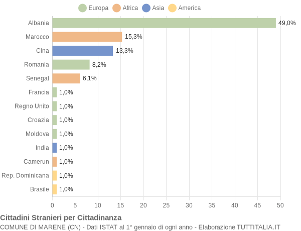 Grafico cittadinanza stranieri - Marene 2005