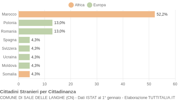 Grafico cittadinanza stranieri - Sale delle Langhe 2005