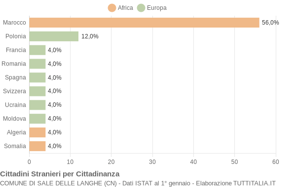 Grafico cittadinanza stranieri - Sale delle Langhe 2006