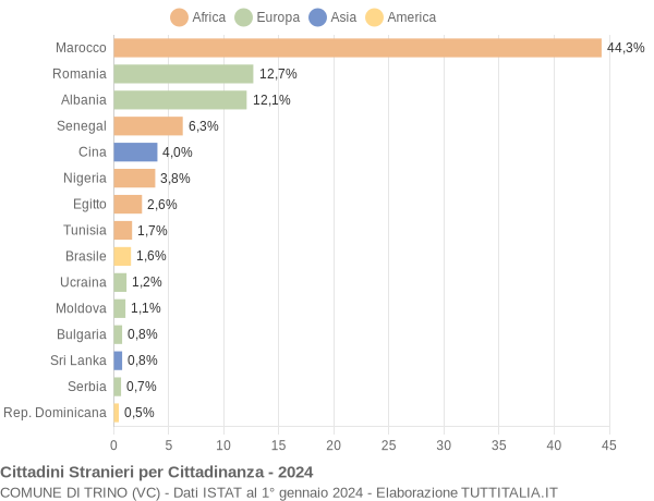 Grafico cittadinanza stranieri - Trino 2024