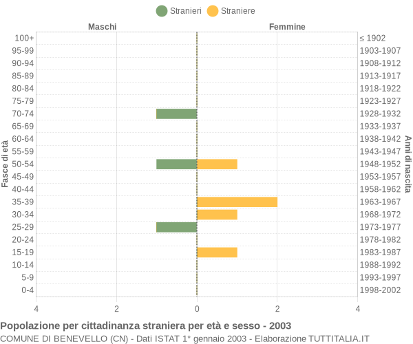 Grafico cittadini stranieri - Benevello 2003