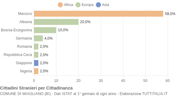 Grafico cittadinanza stranieri - Miagliano 2005