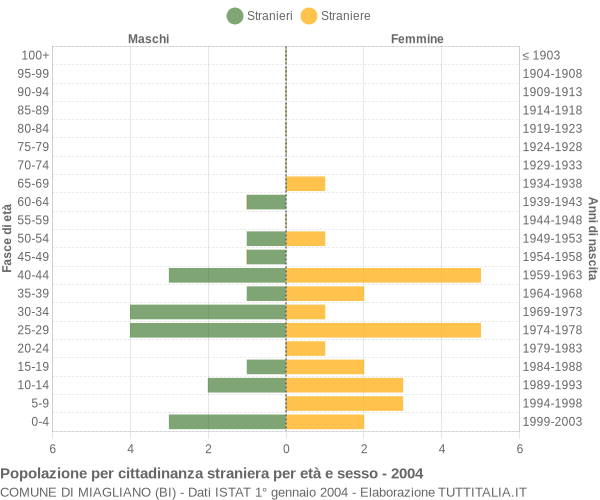 Grafico cittadini stranieri - Miagliano 2004