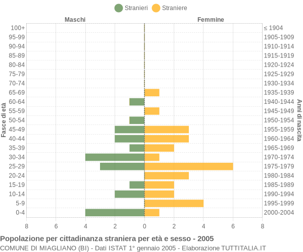 Grafico cittadini stranieri - Miagliano 2005