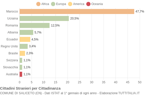 Grafico cittadinanza stranieri - Saliceto 2021