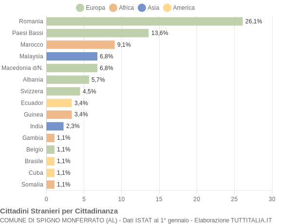 Grafico cittadinanza stranieri - Spigno Monferrato 2019