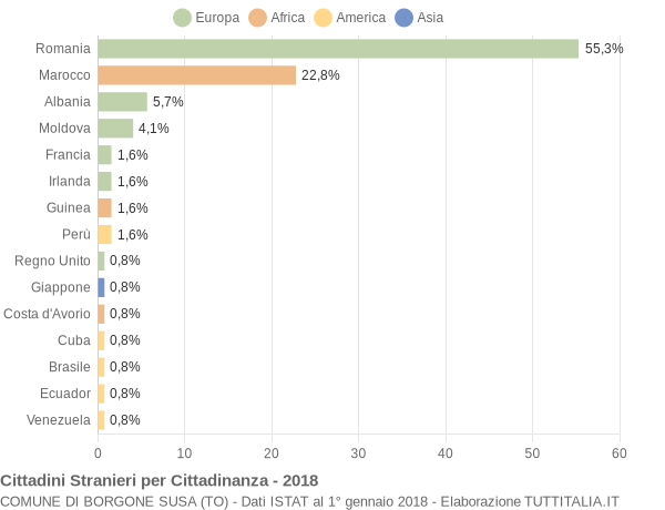 Grafico cittadinanza stranieri - Borgone Susa 2018