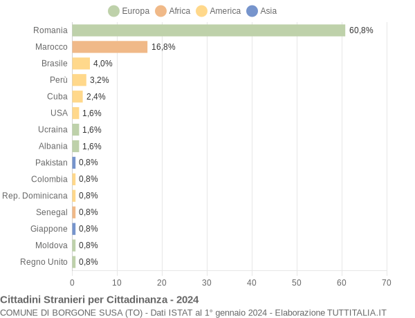 Grafico cittadinanza stranieri - Borgone Susa 2024