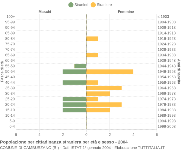 Grafico cittadini stranieri - Camburzano 2004