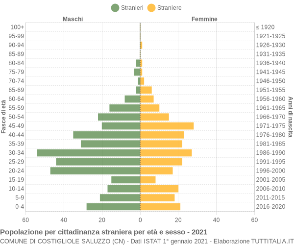 Grafico cittadini stranieri - Costigliole Saluzzo 2021