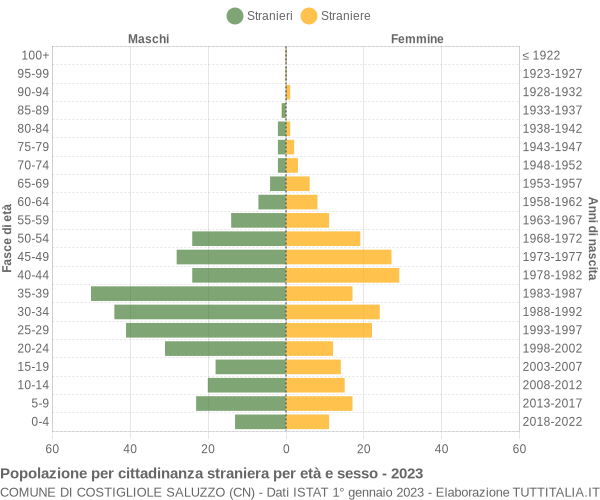 Grafico cittadini stranieri - Costigliole Saluzzo 2023