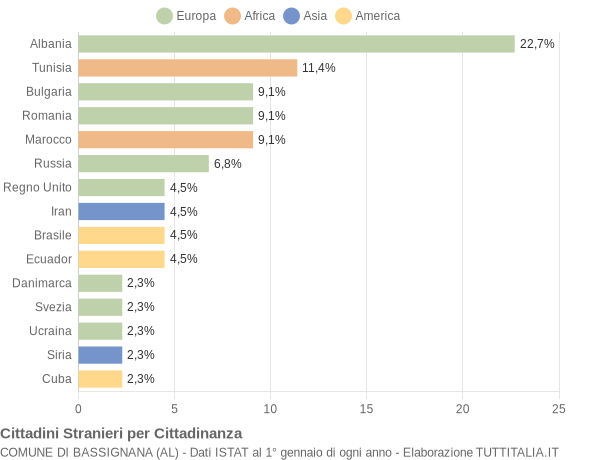 Grafico cittadinanza stranieri - Bassignana 2007