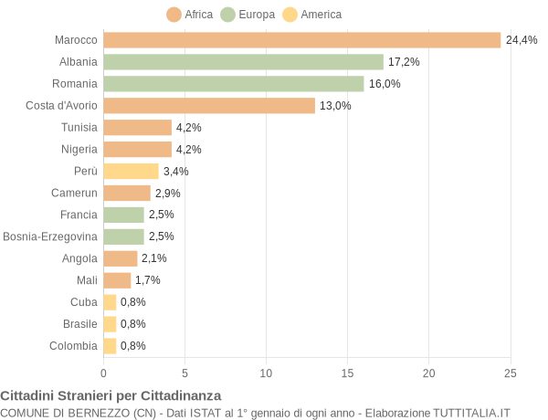 Grafico cittadinanza stranieri - Bernezzo 2013