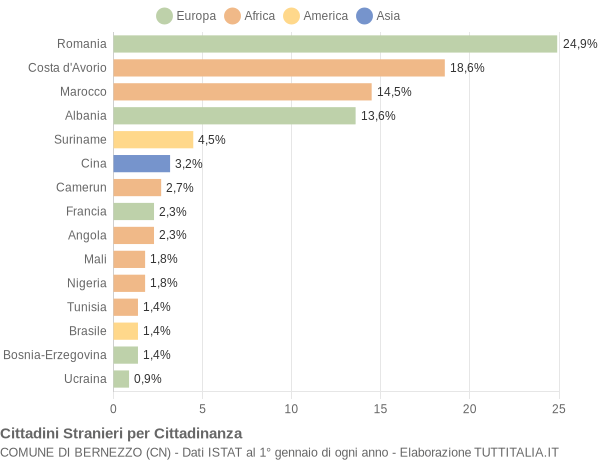 Grafico cittadinanza stranieri - Bernezzo 2015