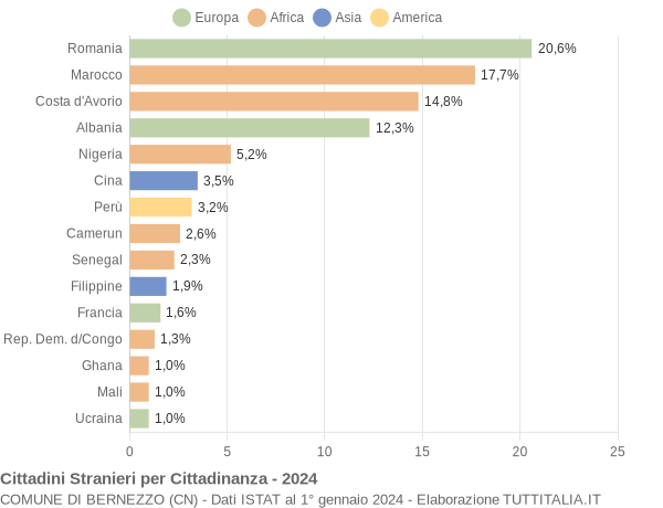 Grafico cittadinanza stranieri - Bernezzo 2024