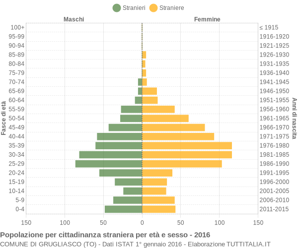 Grafico cittadini stranieri - Grugliasco 2016