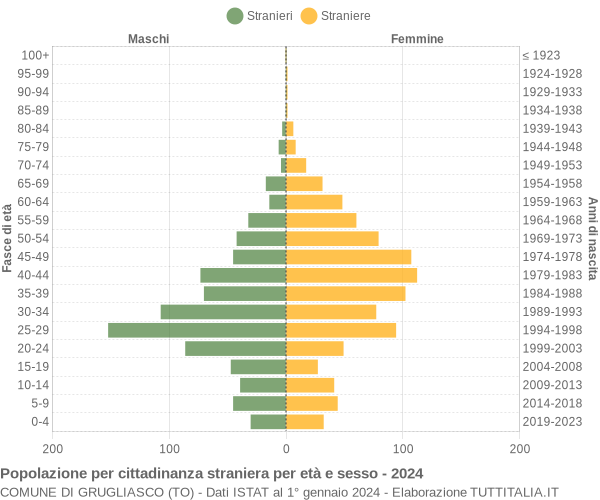 Grafico cittadini stranieri - Grugliasco 2024