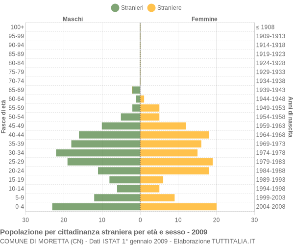 Grafico cittadini stranieri - Moretta 2009