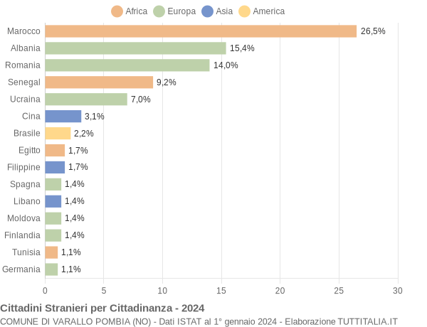 Grafico cittadinanza stranieri - Varallo Pombia 2024