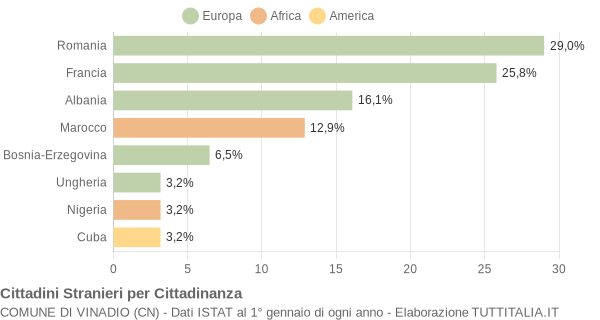 Grafico cittadinanza stranieri - Vinadio 2008