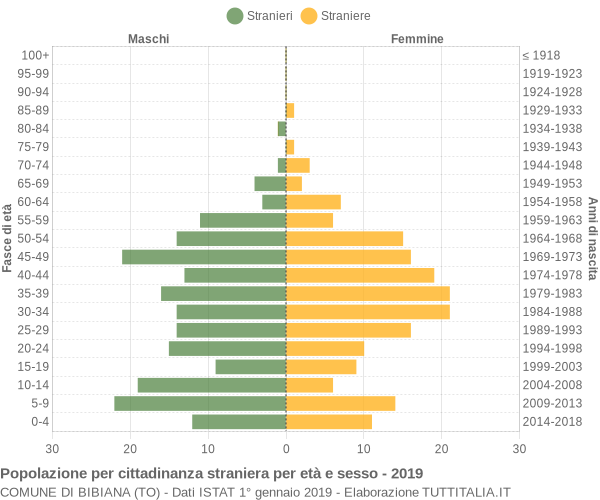 Grafico cittadini stranieri - Bibiana 2019