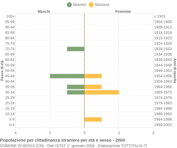 Grafico cittadini stranieri - Bosia 2004