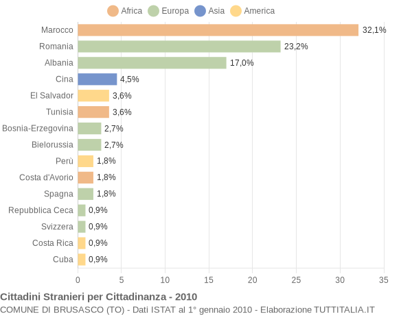 Grafico cittadinanza stranieri - Brusasco 2010