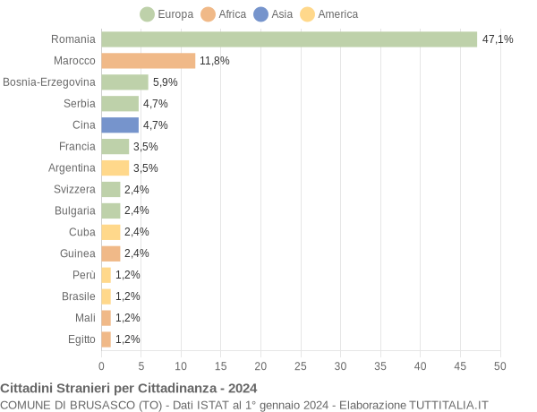 Grafico cittadinanza stranieri - Brusasco 2024