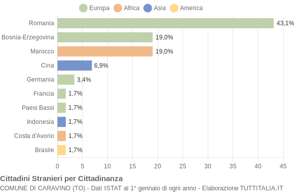 Grafico cittadinanza stranieri - Caravino 2011