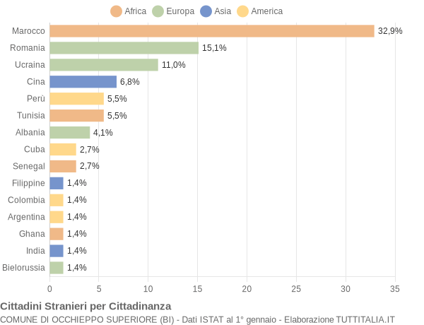 Grafico cittadinanza stranieri - Occhieppo Superiore 2013