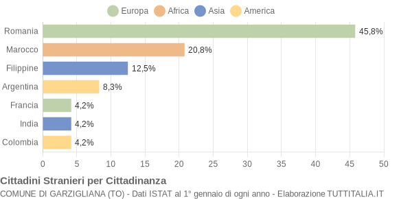 Grafico cittadinanza stranieri - Garzigliana 2010