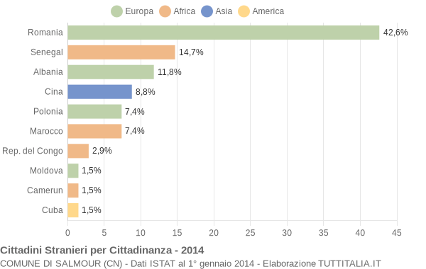 Grafico cittadinanza stranieri - Salmour 2014