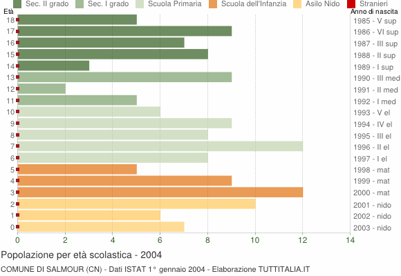 Grafico Popolazione in età scolastica - Salmour 2004