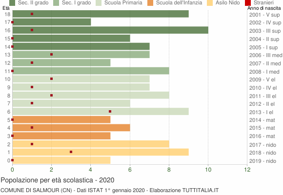 Grafico Popolazione in età scolastica - Salmour 2020