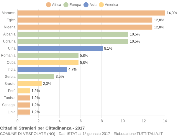 Grafico cittadinanza stranieri - Vespolate 2017