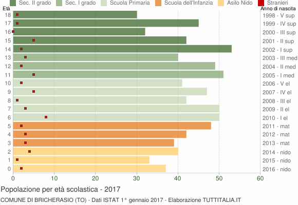 Grafico Popolazione in età scolastica - Bricherasio 2017