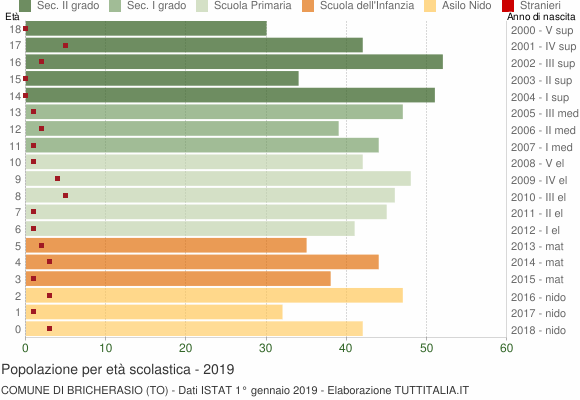 Grafico Popolazione in età scolastica - Bricherasio 2019