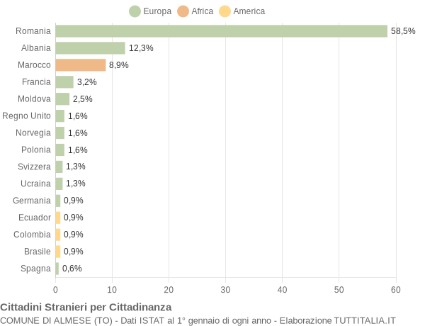 Grafico cittadinanza stranieri - Almese 2011