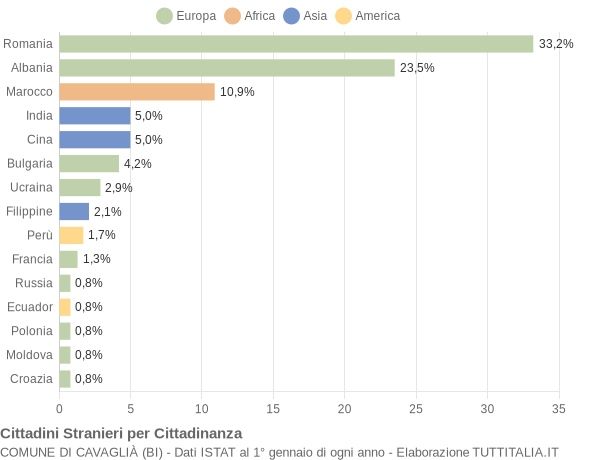 Grafico cittadinanza stranieri - Cavaglià 2011