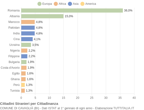 Grafico cittadinanza stranieri - Cavaglià 2019